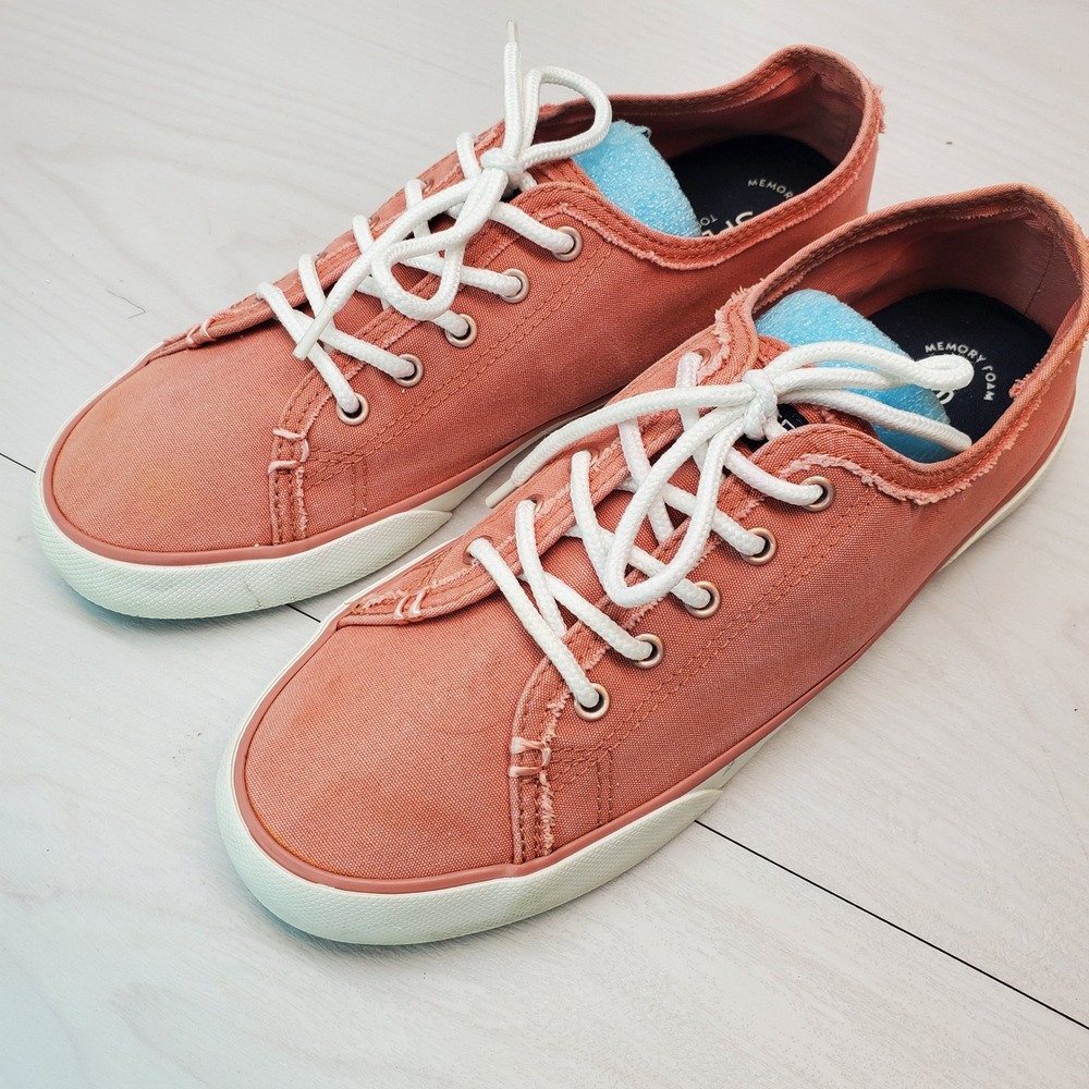 Sperry Crest Vibe W 10 Coral Pink‎ Canvas Sneakers Memory Foam Coastal Preppy